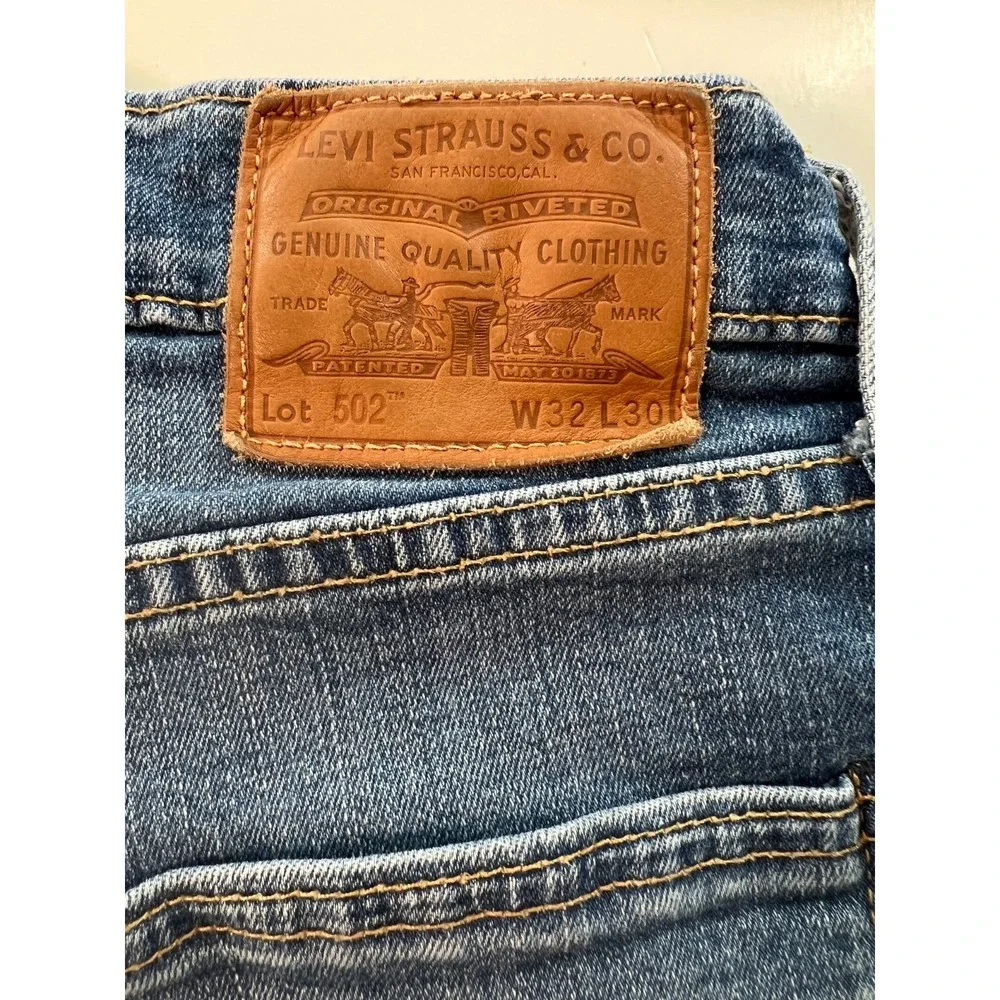 Levis Levi Big E Jeans Men's 32x30‎ Stretch 502 Premium Modern Leather Patch